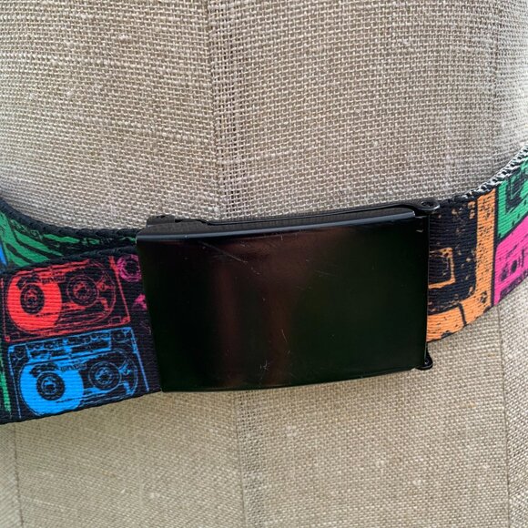 Retro Colourful Cassette Tape BD Buckle Down Unisex Adjustable Ratchet Belt - Picture 2 of 12